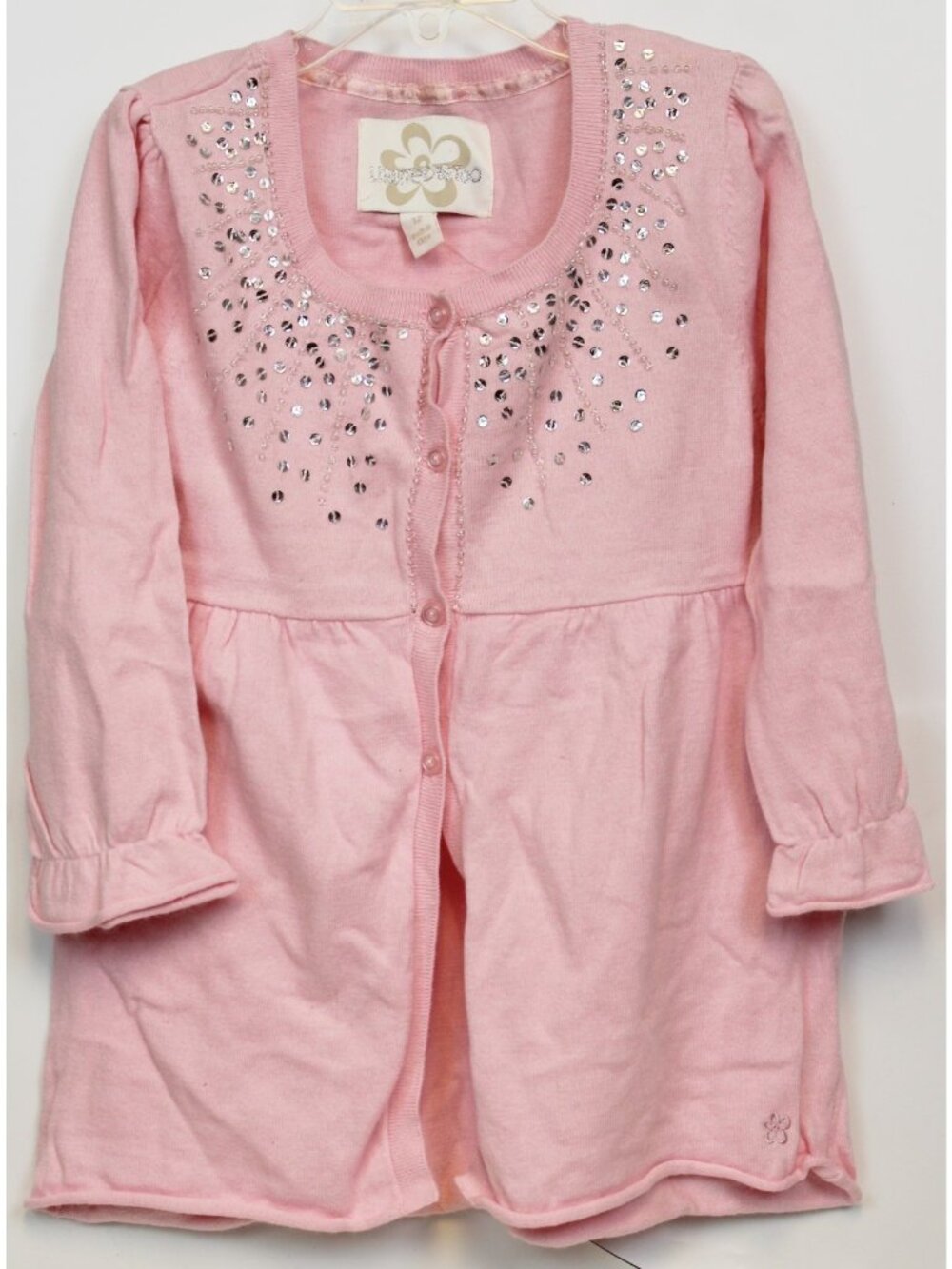 NWT Limited too Pink Cardigan Sweater sz 12 Silver Sequins Beaded Neckline